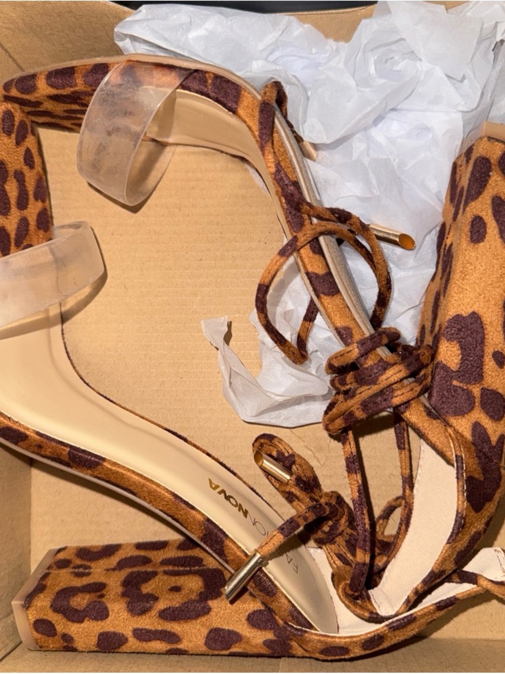 Fashion Nova Leopard Print Block Heel Sandals - Brown